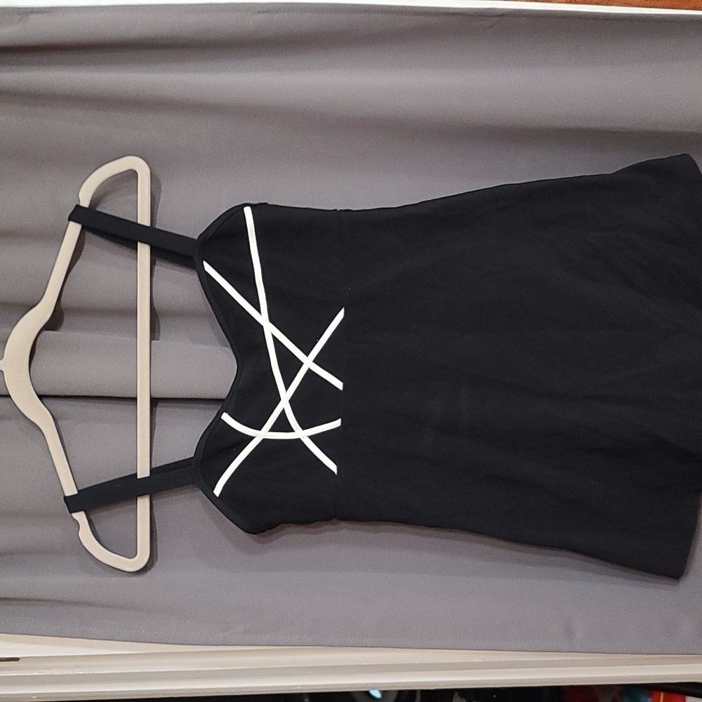 VTG Mainstream Womens Swimsuit/Dress Black/White Ribbed Sz‎ 18 USA GUC READ